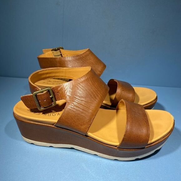 Kork Ease Platform Wedge Sandals Women's 8M Brown Tan Leather Distressed Comfort - Picture 2 of 8